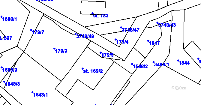 Parcela st. 179/5 v KÚ Bystřec, Katastrální mapa