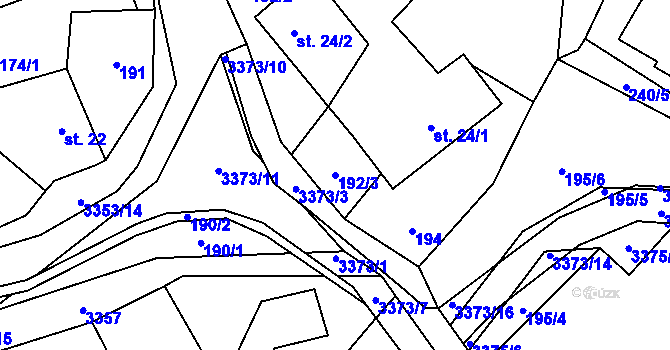 Parcela st. 192/3 v KÚ Bystřec, Katastrální mapa