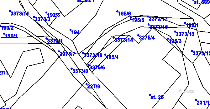 Parcela st. 195/4 v KÚ Bystřec, Katastrální mapa