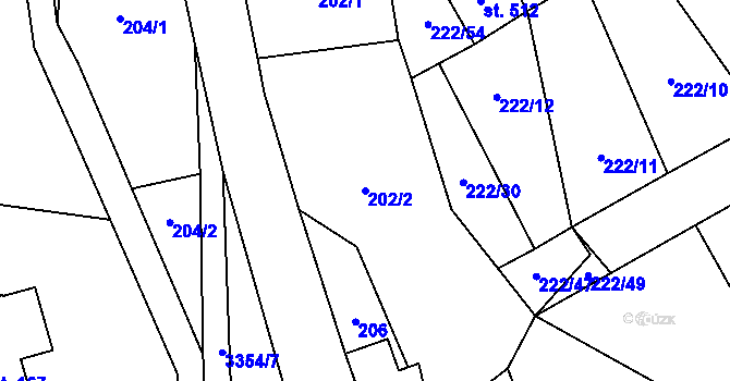 Parcela st. 202/2 v KÚ Bystřec, Katastrální mapa