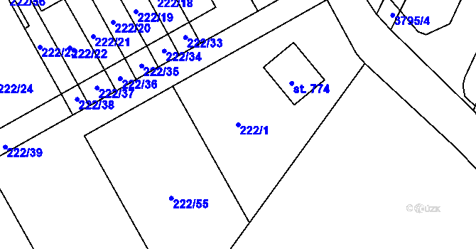 Parcela st. 222/1 v KÚ Bystřec, Katastrální mapa