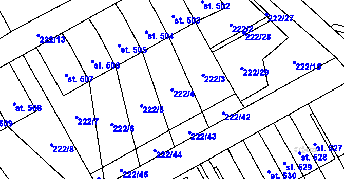 Parcela st. 222/4 v KÚ Bystřec, Katastrální mapa
