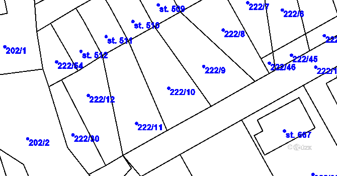 Parcela st. 222/10 v KÚ Bystřec, Katastrální mapa