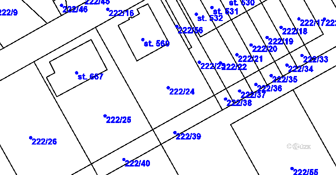 Parcela st. 222/24 v KÚ Bystřec, Katastrální mapa