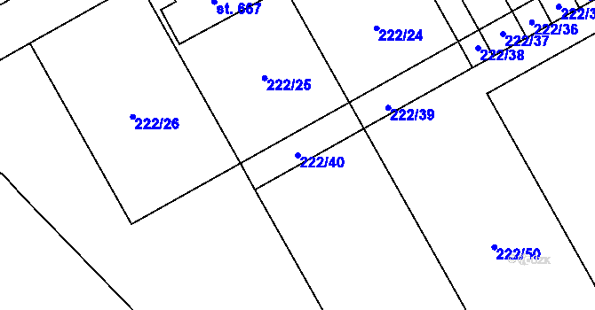 Parcela st. 222/40 v KÚ Bystřec, Katastrální mapa