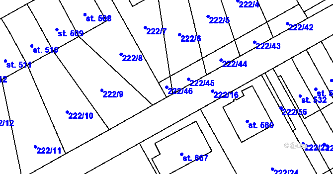 Parcela st. 222/46 v KÚ Bystřec, Katastrální mapa