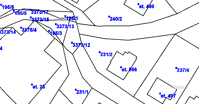 Parcela st. 231/2 v KÚ Bystřec, Katastrální mapa