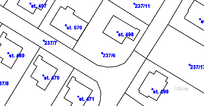 Parcela st. 237/6 v KÚ Bystřec, Katastrální mapa