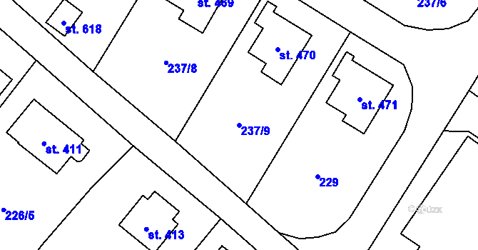 Parcela st. 237/9 v KÚ Bystřec, Katastrální mapa
