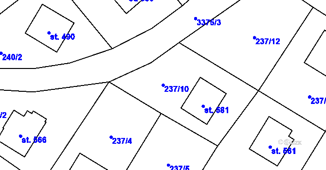 Parcela st. 237/10 v KÚ Bystřec, Katastrální mapa