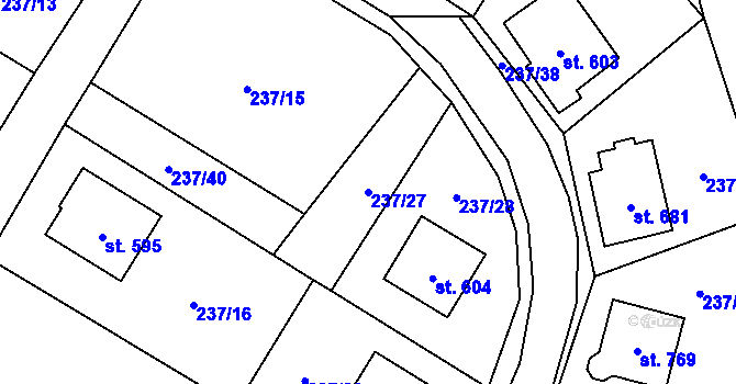 Parcela st. 237/27 v KÚ Bystřec, Katastrální mapa