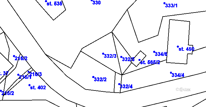 Parcela st. 332/3 v KÚ Bystřec, Katastrální mapa