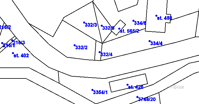 Parcela st. 332/4 v KÚ Bystřec, Katastrální mapa