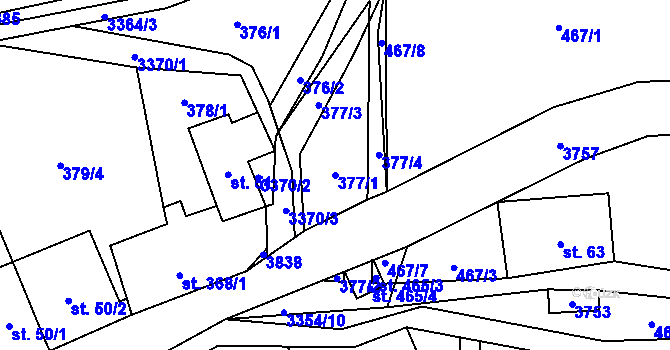 Parcela st. 377/1 v KÚ Bystřec, Katastrální mapa