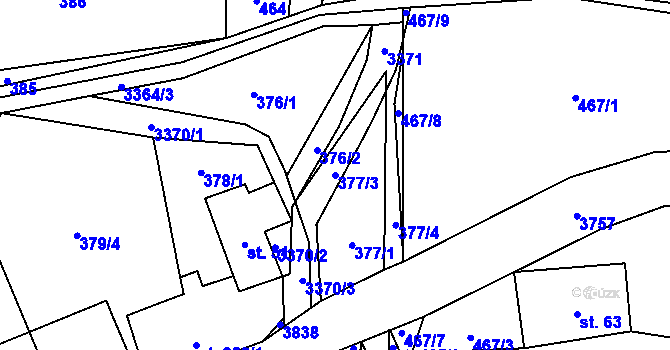 Parcela st. 377/3 v KÚ Bystřec, Katastrální mapa