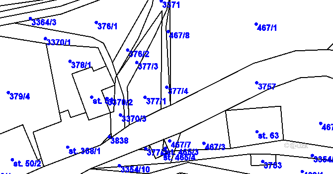 Parcela st. 377/4 v KÚ Bystřec, Katastrální mapa