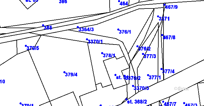 Parcela st. 378/1 v KÚ Bystřec, Katastrální mapa