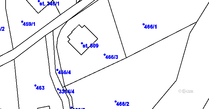 Parcela st. 466/3 v KÚ Bystřec, Katastrální mapa
