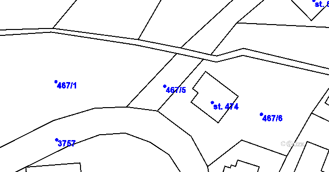 Parcela st. 467/5 v KÚ Bystřec, Katastrální mapa