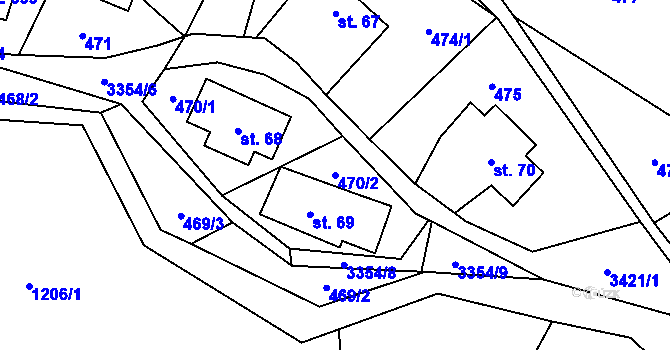 Parcela st. 470/2 v KÚ Bystřec, Katastrální mapa