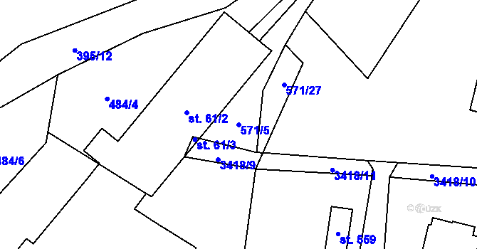 Parcela st. 571/5 v KÚ Bystřec, Katastrální mapa