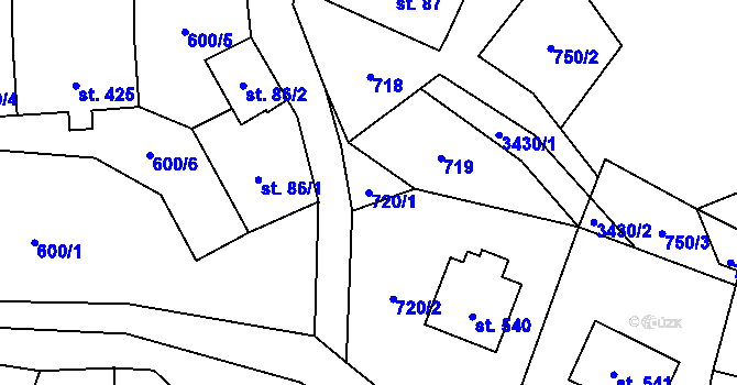 Parcela st. 720/1 v KÚ Bystřec, Katastrální mapa