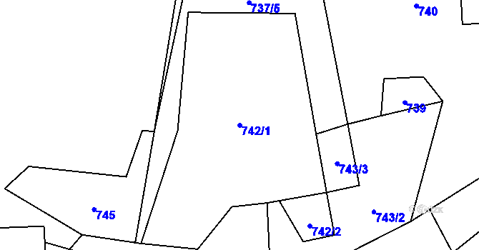 Parcela st. 742/1 v KÚ Bystřec, Katastrální mapa