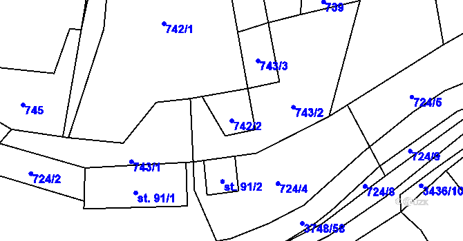 Parcela st. 742/2 v KÚ Bystřec, Katastrální mapa
