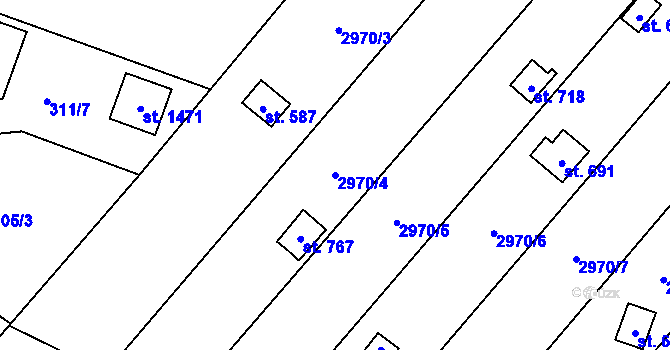 Parcela st. 2970/4 v KÚ Bystřec, Katastrální mapa