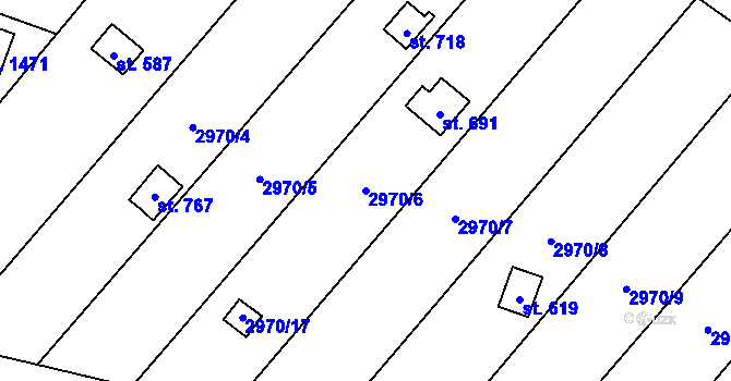 Parcela st. 2970/6 v KÚ Bystřec, Katastrální mapa