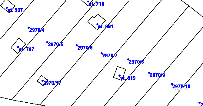 Parcela st. 2970/7 v KÚ Bystřec, Katastrální mapa