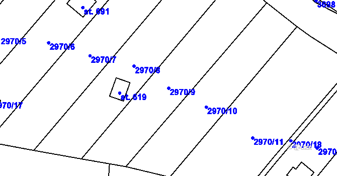Parcela st. 2970/9 v KÚ Bystřec, Katastrální mapa