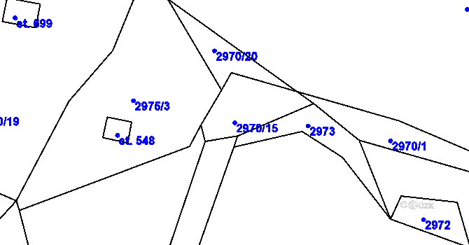 Parcela st. 2970/15 v KÚ Bystřec, Katastrální mapa