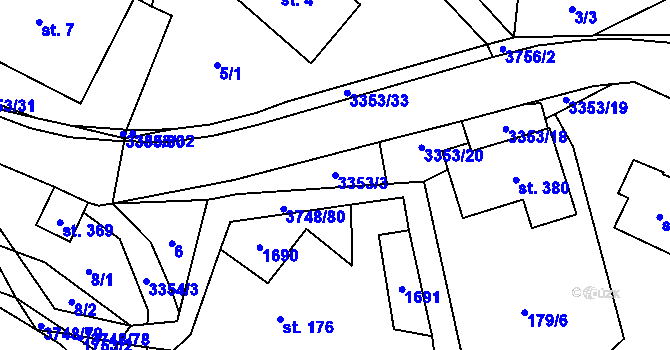 Parcela st. 3353/3 v KÚ Bystřec, Katastrální mapa