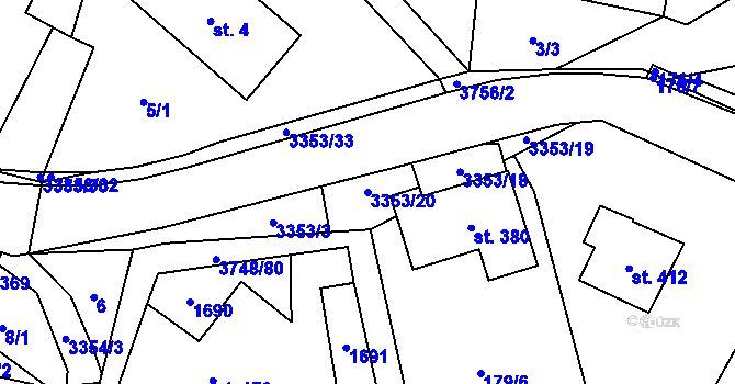 Parcela st. 3353/20 v KÚ Bystřec, Katastrální mapa