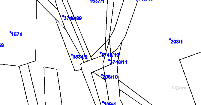 Parcela st. 3748/19 v KÚ Bystřec, Katastrální mapa