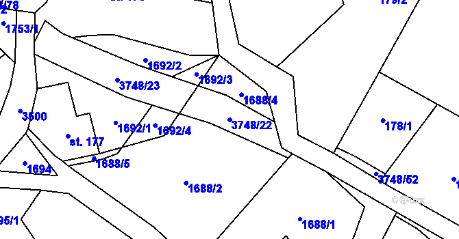 Parcela st. 3748/22 v KÚ Bystřec, Katastrální mapa