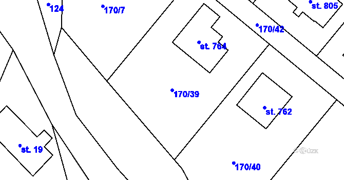 Parcela st. 170/39 v KÚ Bystřec, Katastrální mapa
