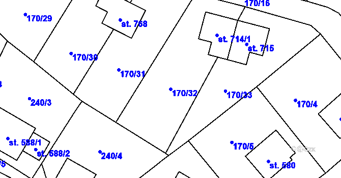 Parcela st. 170/32 v KÚ Bystřec, Katastrální mapa