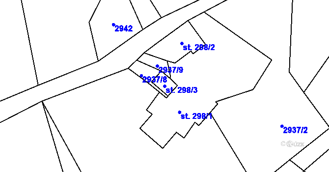 Parcela st. 298/3 v KÚ Bystřec, Katastrální mapa