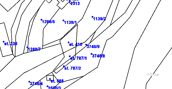 Parcela st. 3746/9 v KÚ Bystřec, Katastrální mapa