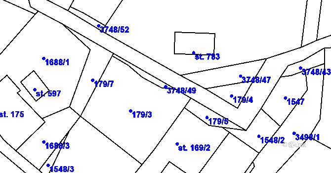 Parcela st. 3748/49 v KÚ Bystřec, Katastrální mapa