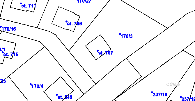Parcela st. 707 v KÚ Bystřec, Katastrální mapa