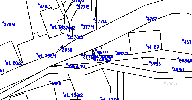 Parcela st. 467/7 v KÚ Bystřec, Katastrální mapa