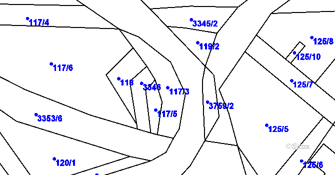 Parcela st. 117/3 v KÚ Bystřec, Katastrální mapa