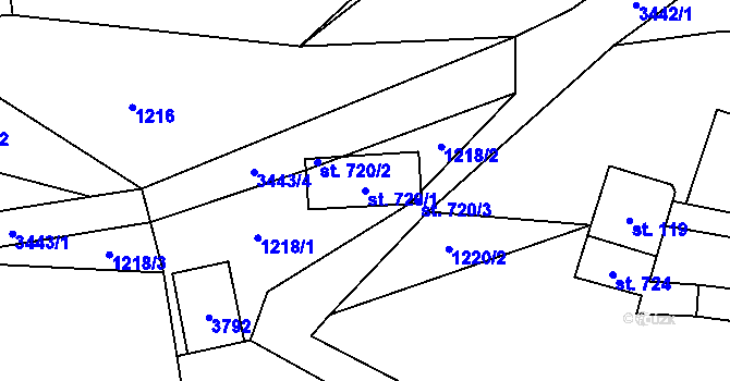 Parcela st. 720/1 v KÚ Bystřec, Katastrální mapa