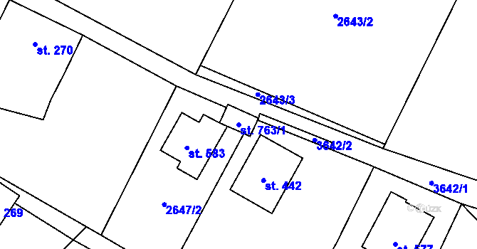 Parcela st. 763/1 v KÚ Bystřec, Katastrální mapa