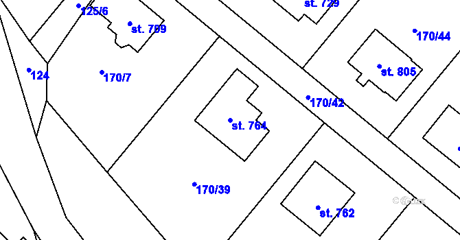 Parcela st. 764 v KÚ Bystřec, Katastrální mapa