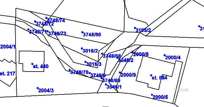 Parcela st. 3748/68 v KÚ Bystřec, Katastrální mapa