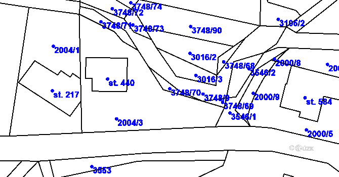 Parcela st. 3748/70 v KÚ Bystřec, Katastrální mapa